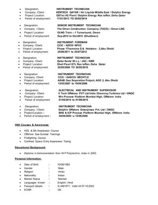 Instrument Technician CV | DOCX