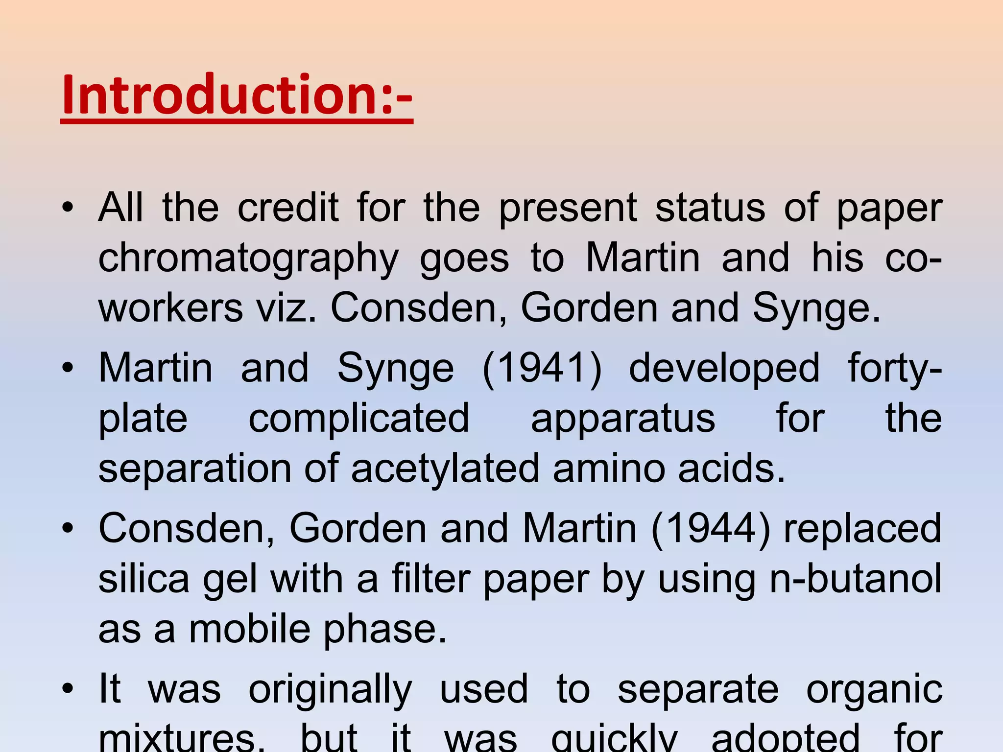 Presentation on principle of paper chromatography and Rf Value PPT