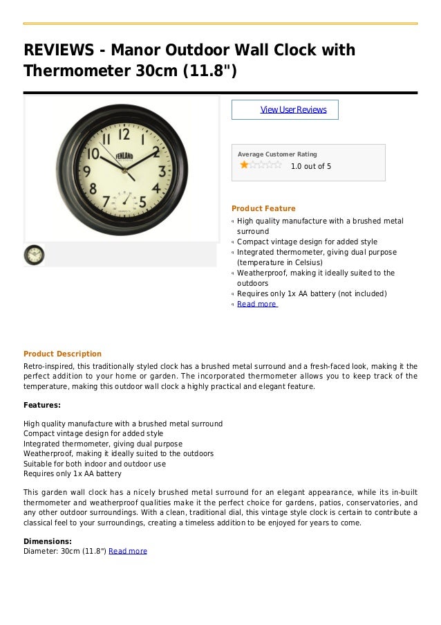 Manor outdoor wall clock with thermometer 30cm (11.8 )