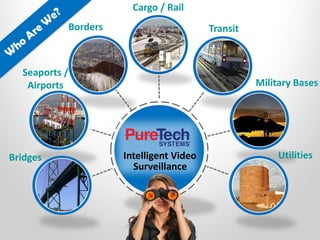 Borders
Seaports /
Airports
Bridges Utilities
Transit
Military Bases
Cargo / Rail
Intelligent Video
Surveillance
 