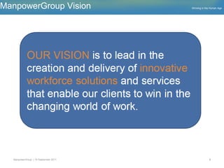 ManpowerGroup Vision                  Winning in the Human Age




  ManpowerGroup | 19 September 2011                2
 