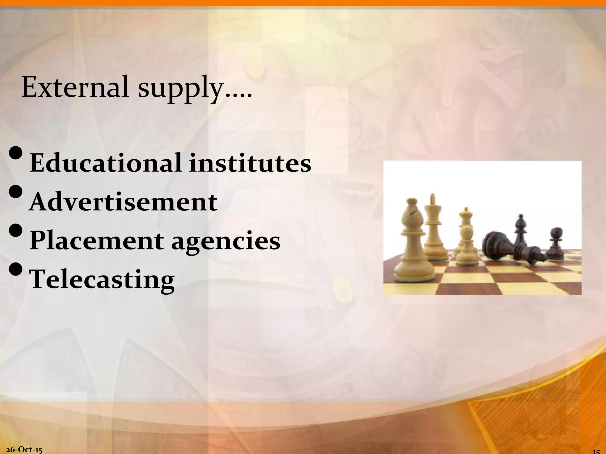 26-Oct-15
External supply….
•Educational institutes
•Advertisement
•Placement agencies
•Telecasting
 