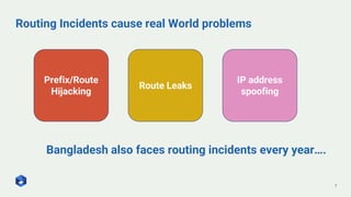 Routing Incidents cause real World problems
7
Prefix/Route
Hijacking
Route Leaks
IP address
spoofing
Bangladesh also faces routing incidents every year….
 