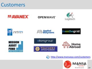 Customers




            http://www.mansasys.com/customers



                                           297
 