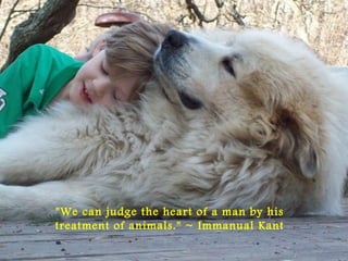 "We can judge the heart of a man by his
treatment of animals." ~ Immanual Kant
 