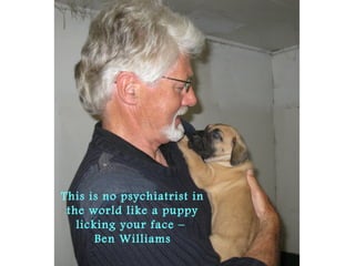 This is no psychiatrist in
the world like a puppy
licking your face –
Ben Williams
 