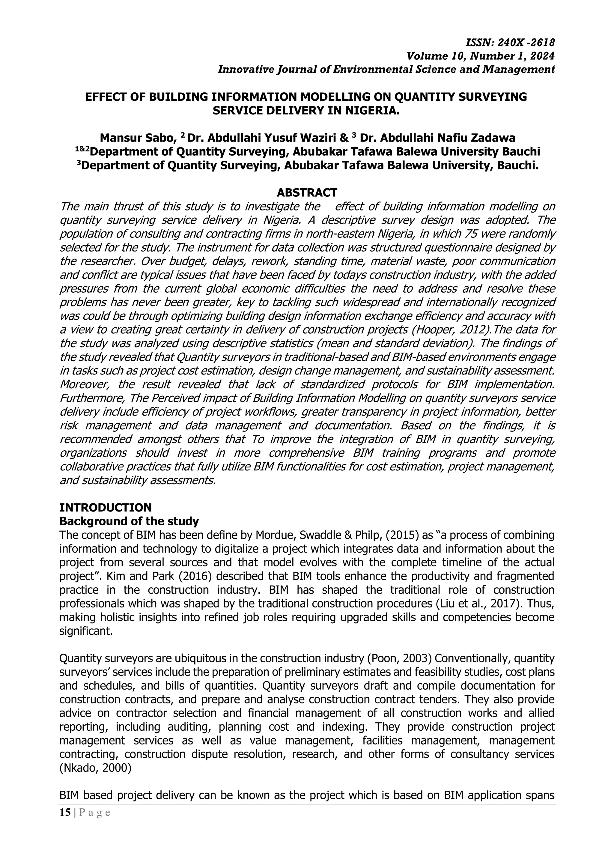 Impact of Building Information Modelling on Quantity Surveying Service ...