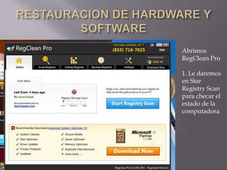 Abrimos
RegClean Pro
1. Le daremos
en Star
Registry Scan
para checar el
estado de la
computadora
 