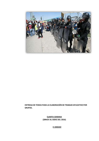 ENTREGA DE TEMAS PARA LA ELABORACIÓN DE TRABAJO APLICATIVO POR
GRUPOS.
CUARTA SEMANA
(28NOV AL 03DIC DEL 2016)
II UNIDAD
 