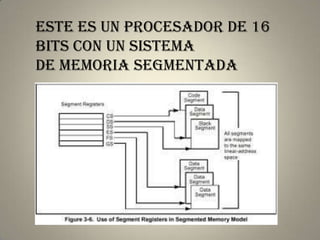 Este es un procesador de 16
bits con un sistema
de memoria segmentada
 