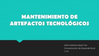 MANTENIMIENTO DE
ARTEFACTOS TECNOLÓGICOS
Liseth Mariana López Tuta
Concentración de Desarrollo Rural
11-01
 