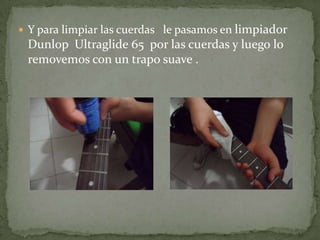 En los diapasones, pasa lo mismo.  Sobre todo a los bordes de los trastes, que con los años se junta una mugre. Y si tienen que recurrir a la limpieza húmeda, que ésta sea muy escasa. Si se llega a filtrar humedad en los trastes, podría aflojar el pegante que los mantiene insertados al brazo, y por tanto aflojarse y levantarse. 