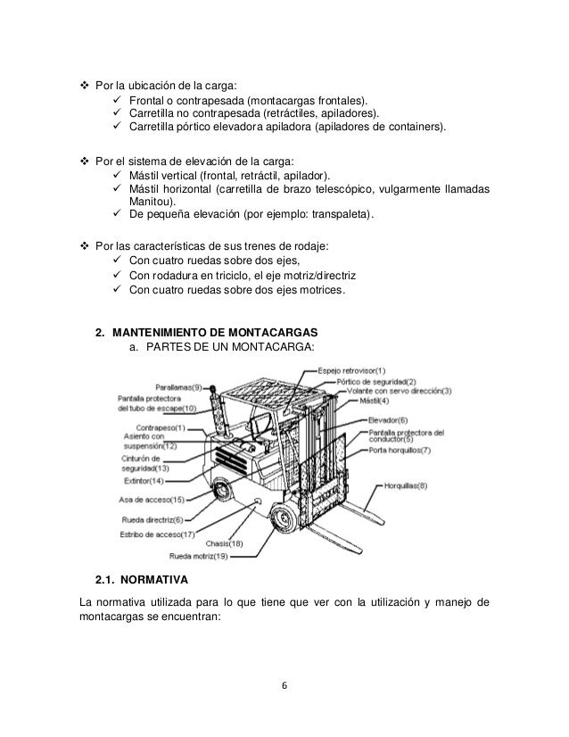Partes del sistema electrico de un montacargas