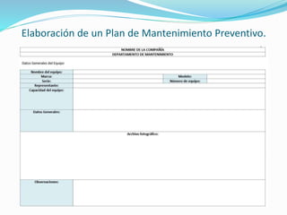 Elaboración de un Plan de Mantenimiento Preventivo. 
 