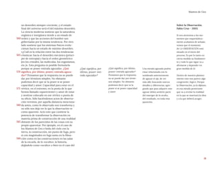 18
Mantos de Gea
¿Qué significa, por
último, poseer «mi-
rada aguzada»?
¿Qué significa, por último,
poseer «mirada aguzada»?
Pensamos que la respuesta
no se puede dar por térmi-
nos simples. No obstante
podemos decir que se la
posee si se posee capacidad
y amor
Una mirada aguzada podría
estar relacionada con lo
nombrado anteriormente
de aguzar el ojo, de ver
más allá, buscando nuevos
detalles y diferencias, agre-
gando que para adquirir este
aguzar debes sentirte parte
del emerger de lo oculto,
del resultado, en toda esta
aparición,
Sobre la Observación.
Fabio Cruz - 2003.
Si nos atenemos a los mo-
mentos que esquemática-
mente acabamos de señalar,
vemos que el momento
de LA OBSERVACIÓN está
situado en el inicio del
proceso. Es por lo tanto en
cierta medida su fundamen-
to y todo lo que sigue va a
afirmarse y depender en
gran medida de él.
Dentro de nuestro plantea-
miento esto nos parece algo
congruente, lógico. Porque
la Observación, ya lo dijimos,
es esa mirada penetrante
que va a revelar la realidad
en la que se insertará la obra
y a la que deberá acoger.
un desorden siempre creciente, y el estado
final del universo será el del máximo desorden.
La ciencia moderna sostiene que la naturaleza
orgánica e inorgánica tiende a un estado de
orden y que las acciones del hombre son
gobernadas por la misma tendencia. Por otro
lado sostiene que los sistemas físicos evolu-
cionan hacia un estado de máximo desorden.
«¿Cuál es la relación entre las dos tendencias
cósmicas: hacia el desorden mecánico (princi-
pio de entropía) y hacia el orden geométrico
(en los cristales, las moléculas, los organismos,
etc.)». Esta pregunta es posible formularla
porque se posee «mirada aguzada». ¿Qué
significa, por último, poseer «mirada aguza-
da»? Pensamos que la respuesta no se puede
dar por términos simples. No obstante
podemos decir que se la posee si se posee
capacidad y amor. Capacidad para estar en el
vértice, en el extremo, en la punta de lo que
hemos llamado «apareciente» y amor de estar
y sentirse colocado en ese vértice o punta de
su oficio. Sólo haciéndonos actos de observa-
ción veremos, por aquella distancia menciona-
da antes, como lo observado nos transforma y
no sólo nos deja ver lo que la observación ve
como aparente. Acto este que contiene la
potencia de transformar la observación en
materia prima de construcción de una realidad
distante de los parecidos de las cosas con su
propio aparentar. Por ejemplo, en el caso de
los Mantos de Gea o boda del cielo con la
tierra, la construcción, sin punto de fuga, pero
sí con magnitudes en fuga tanto en la filma-
ción como en las construcciones en las salas
de la escuela, de lo «oculto», la historia,
dejándolo como «oculto» o bien en el caso del
560
565
570
575
580
585
590
 
