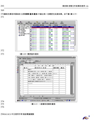 第四章 控管文件表單的使用 146 
293 
369 
370 
371 
審核完畢時申請者的 工作清單/副本通知 中會出現一份變更完成通知單。如下圖<圖4-39> 
<圖4-40> 變更副本通知 
<圖4-41> 一般審核者審核畫面 
372 
373 
374 
375 
376 
294 
ISO DCS中文使用手冊 愉進電腦謹製 
 