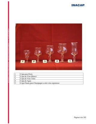 1   Copa para Porto
2   Copa de Vino Blanco
3   Copa de Vino Tinto
4   Copa de Agua
5   Copa Flauta para Champagne u otro vino espumoso




                                                      Página 6 de 205
 