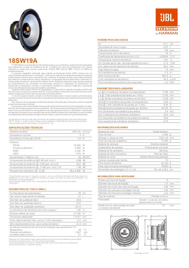 Manual SubWoofer JBL Selenium Tornado 5000 18SW19A 18 Polegadas 2500w…