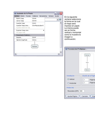 En la siguiente 
ventana seleccione 
la forma en la cual 
el mapa será 
impreso en papel. 
La misma puede 
ser en forma 
vertical u horizontal 
como lo muestra la 
imagen a 
continuación: 
 