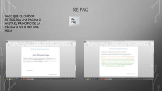 RE PAG
HACE QUE EL CURSOR
RETROCEDA UNA PÁGINA O
HASTA EL PRINCIPIO DE LA
PÁGINA SI SOLO HAY UNA
HOJA
 