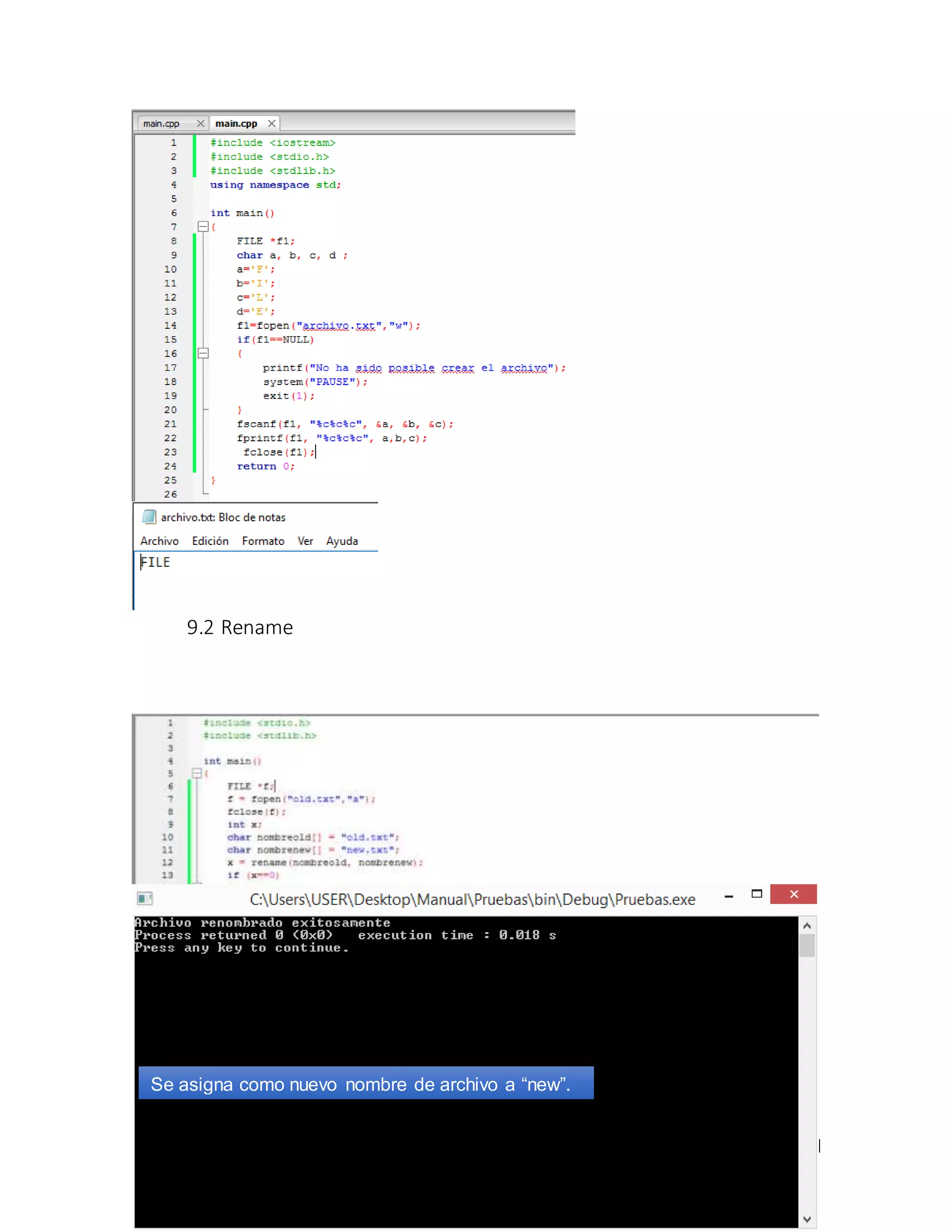 XVII
9.2 Rename
Se asigna como nuevo nombre de archivo a “new”.
 