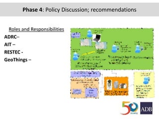 Phase 4: Policy Discussion; recommendations
Roles and Responsibilities
ADRC–
AIT –
RESTEC -
GeoThings –
 