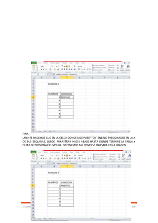CECOMP 108
FINA
LMENTE HACEMOS CLIC EN LA CELDA DONDE DICE POSITITO (TENERLO PRESIONADO) EN UNA
DE SUS ESQUINAS, LUEGO ARRASTRAR HACIA ABAJO HASTA DONDE TERMINE LA TABLA Y
DEJAR DE PRESIONAR EL MOUSE. OBTENEMOS TAL COMO SE MUESTRA EN LA IMAGEN.
 