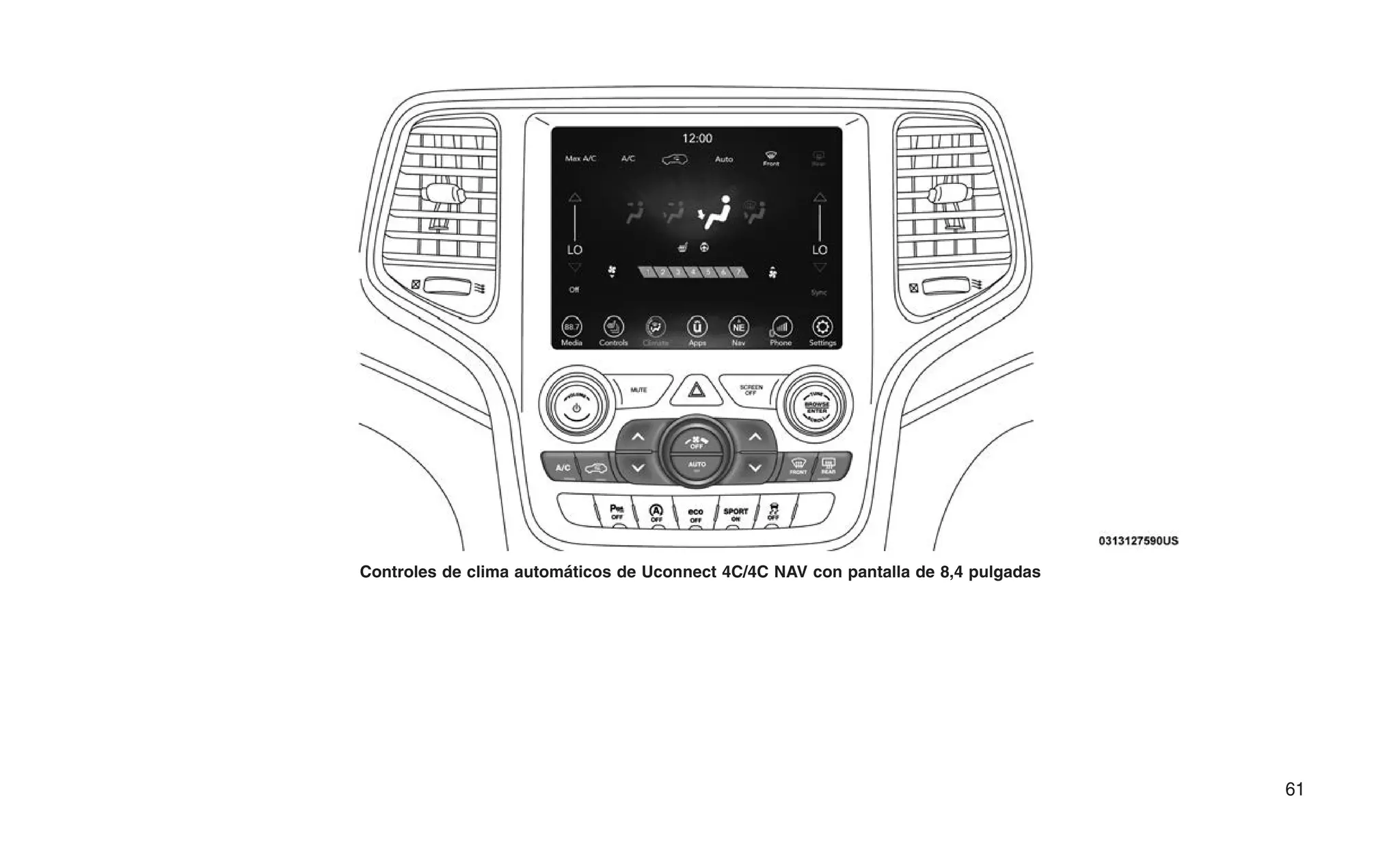 Controles de clima automáticos de Uconnect 4C/4C NAV con pantalla de 8,4 pulgadas
61
 