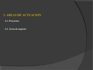 3. AREAS DE ACTUACION 3.1. Proyectos: 3.2. Áreas de negocio: 