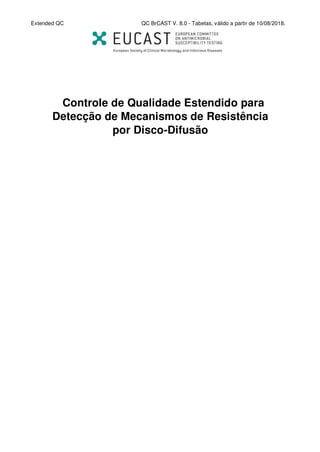 Extended QC QC BrCAST V. 8.0 - Tabelas, válido a partir de 10/08/2018.
Controle de Qualidade Estendido para
Detecção de Mecanismos de Resistência
por Disco-Difusão
 