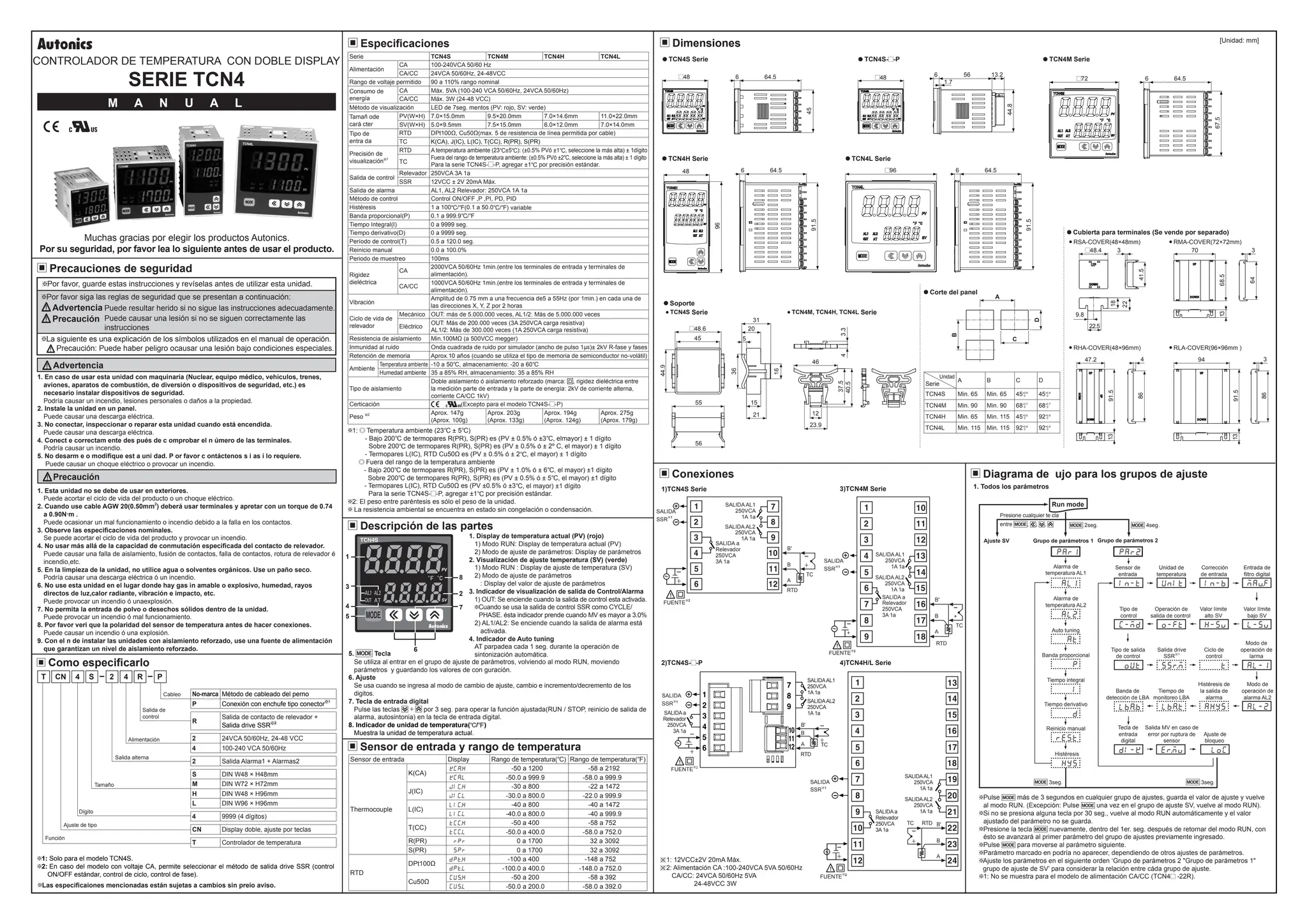Manual Autonics TCN4S, controlador PID de temperatura PPT