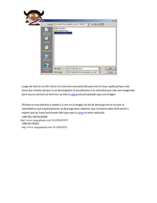 Luego de esto te va salir como si lo estuviera actualizando pero eso es muy rapido porque solo
 tiene que instalar porque tu ya descargastes la actualizacion y la velocidad que sale sera exagerada
 pero eso es normal y al terminar ya listo tu avira esta actualizado aqui una imagen.


 PD:esto es muy efectivo y rapido y si ven en la imagen los kb de descarga eso lo tira por la
 velocidad en que supùestamente se descargo pero sabemos que no bueno adios disfrutenlo y
 espero que les haya funcionado bien para que tu avira no este caducado
 LINK DEL INSTALADOR
http://www.megaupload.com/?d=Q5KZGX9Y
 LINK DE CRACK
http://www.megaupload.com/?d=ZJ0ZZ85C
 