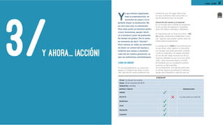 47Y AHORA... ¡ACCIÓN!
Y
a que hemos organizado
toda la preproducción, es
momento de pasar a la si-
guiente etapa: la producción. No
es otra cosa sino la realización.
Para este punto ya tenemos guión,
storyboard, locaciones, equipo (técni-
co y humano) y plan de grabación.
Es tiempo de grabar. Por lo tanto,
es momento de decir “¡Acción”.
Para realizar un video se recomien-
da llevar un control del equipo y
material que vamos a necesitar
cada día de nuestra grabación, ya
que así evitaremos contratiempos.
¿TODO EN ORDEN?
Es recomendable llevar un control del
equipo y el material que vamos a nece-
sitar cada día de nuestra grabación; así
evitaremos que nos hagan falta cosas
en esos momentos. Para esto existe un
par de elementos que nos auxilian:
Check list del equipo y el material
Es un formato para controlar el cumplimien-
to de una lista de requisitos o recolectar
datos de manera ordenada y sistemática.
Es importante que las listas de control o check
lists queden claramente establecidas e inclu-
yan aspectos que puedan aportar datos de
interés para la organización.
La ventaja de los checklist en las producciones
es que sirven como registro, el cual podrá
ser revisado más tarde para tener constan-
cia de los materiales o el equipo utilizados
en ese día del rodaje. Aunque una de sus
mayores utilidades es que no se nos olvide
nada —pilas, memorias, bases y el sinfín
de etcéteras que en la grabación podrían
hacernos la vida imposible.
Se aconseja tener una caja de producción
en donde vayamos guardando el material y
equipo que utilizaremos cada día, para así
Y AHORA... ¡ACCIÓN!3/
 