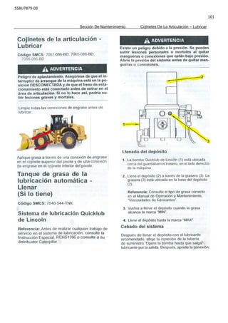 SSBU7879-03
101
Sección De Mantenimiento Cojinetes De La Articulación – Lubricar
 