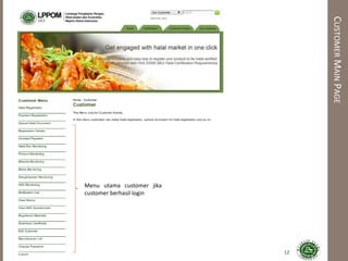 CUSTOMERMAINPAGE
Menu utama customer jika
customer berhasil login
12
 