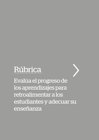 Rúbrica
Evalúaelprogresode
losaprendizajespara
retroalimentaralos
estudiantesyadecuarsu
enseñanza
 