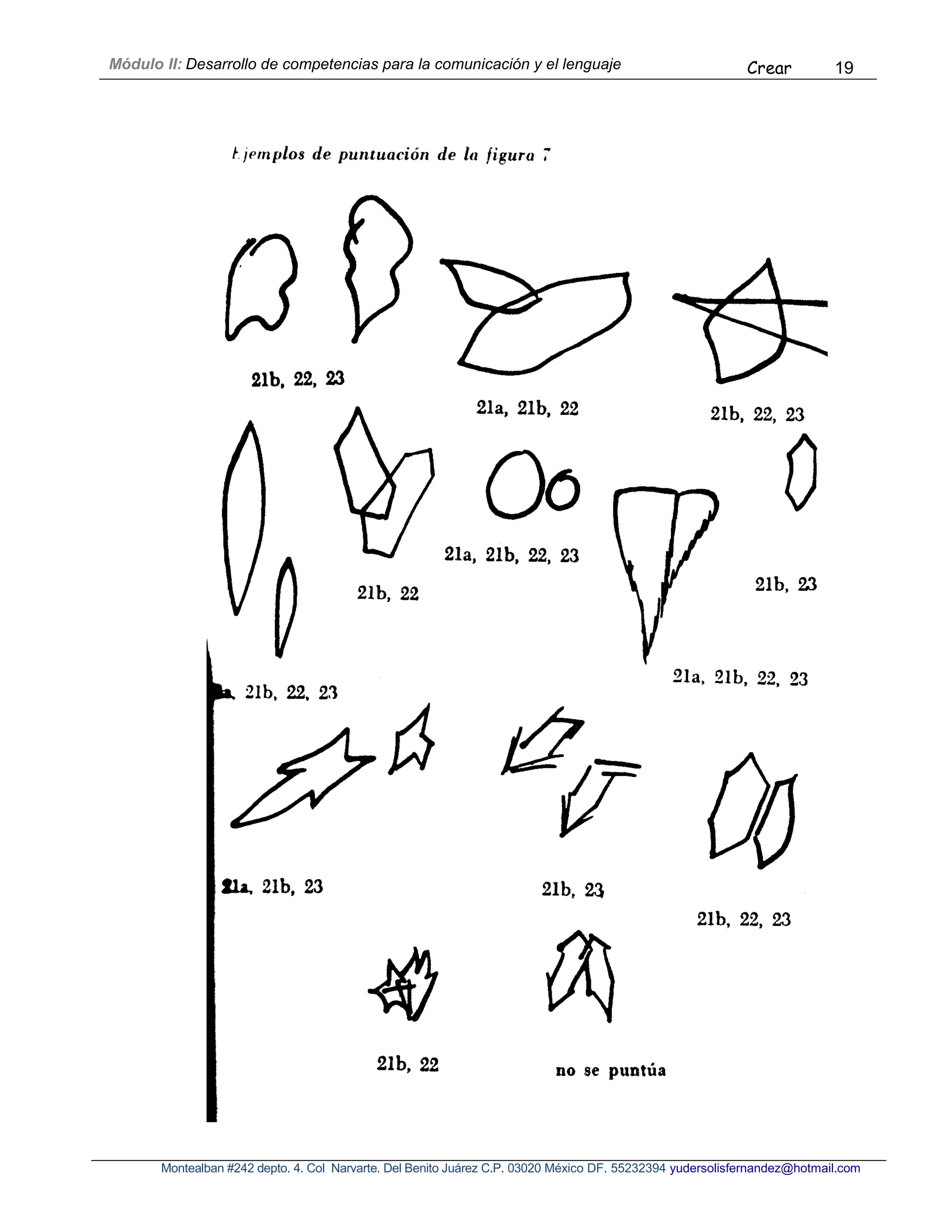Módulo II: Desarrollo de competencias para la comunicación y el lenguaje Crear 19
Montealban #242 depto. 4. Col Narvarte. Del Benito Juárez C.P. 03020 México DF. 55232394 yudersolisfernandez@hotmail.com
 