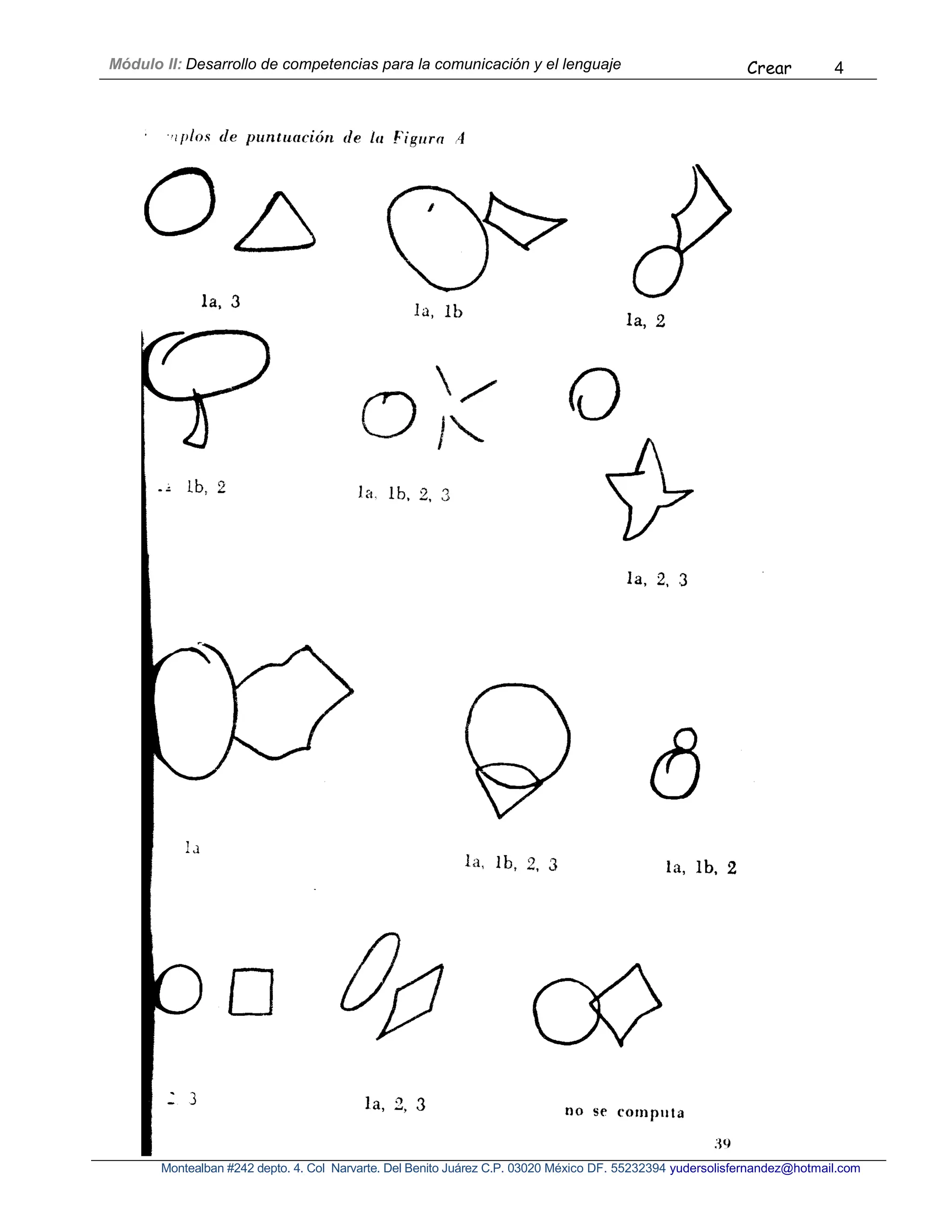 Módulo II: Desarrollo de competencias para la comunicación y el lenguaje Crear 4
Montealban #242 depto. 4. Col Narvarte. Del Benito Juárez C.P. 03020 México DF. 55232394 yudersolisfernandez@hotmail.com
 