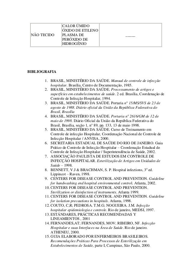Processamento de artigos e superficies em estabelecimentos de saude