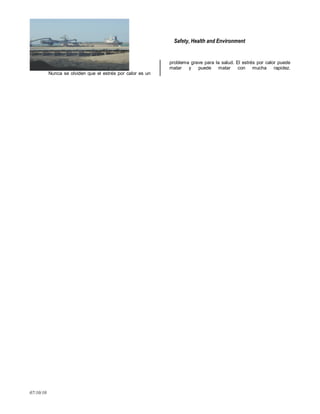 Safety, Health and Environment
07/10/10
Nunca se olviden que el estrés por calor es un
problema grave para la salud. El estrés por calor puede
matar y puede matar con mucha rapidez.
 