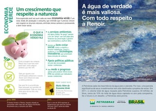 Um crescimento que
economia
   verde
                 respeite a natureza
                 Esta expressão você vai ouvir cada vez mais: economia verde. É um
                 novo modo de produção e consumo, que entende que é preciso crescer
                 sem esgotar os recursos naturais, emitindo menos carbono e promovendo
                 o bem-estar social.


                                       O que a                                                                                                                                            Os serviços ambientais,
                                                                                                                                                                                          até agora usados “de graça”, passam
                                     economia                                                                                                                                             a ter um “preço”, que será pago para
                                     verde faz                                                                                                                                            financiar sua preservação e garantir
                                                                                                                                                                                          que continuemos a usufruir deles.

                                                                                                                                                                                          Investe no bem-estar
                                                                                                                                                                                          social, como o respeito a
                                                                                                                                                                                          direitos trabalhistas, jovens e
                                                                                                                                                                                          mulheres, e em tecnologias
                                                                                                                                                                                          inovadoras, que promovam
                                                                                                                                                                                          baixa emissão de carbono.

                   Corte o exagero nas compras.                                                                                                                                           Apoia políticas públicas
                   Depois veja o que mais você                                                                                                                                            em prol das necessidades
                   pode fazer, como adquirir                                                                                                                                              sociais e ambientais.
                   produtos que têm refil.
                                                                                                                                                                                          Não mede o progresso
                                                                                                                                                                                          apenas pelo produto interno bruto
                    Opte por aqueles com                                                                                                                                                  (PIB) mas também por indicadores
                    certificações ambientais e sociais.                                                                                                                                   sociais e ambientais.
                    Assim você influirá em toda
                    a cadeia produtiva.
                                                    A partir da quitina, o químico                      #160#Este livro balalalaskfdjaslkdf skl

                                                                                                                                                                                   Muito                          Para saber mais
                                                                                                                                                                                                       #2.200# texto falso. Mas não bastam.
                                                                                                                                                    Muito aléM da econoMia verde




                                           desenvolveu a quitosana em cápsulas,                                                                                                                        A Economia Verde pede bases
                                                usada no combate à obesidade, ao                      verdade, ele inventou prima para depois                                                          mais amplas, sólidas, inteligentes e
                                             colesterol e para ministrar remédios                     criar a indústria que a utilizaria. Lançou                                                       inovadoras. Deve ir além dos subsídios




                                                                                                                                                                                   aléM da
                                           com precisão. Chegou a comercializar                                                                                                                        eco-sociais e quebrar tabus, inclusive
                                         um milhão de cápsulas no primeiro ano,
                                                                                                         mão de sua ciência para descobrir.                                                            os do movimento ambientalista.
                                                                                                                                    marina silva



                   Seja qual for a sua profissão,                                                                                                                                                                 Muito Além da
                                        fabricadas em uma empresa incubada no                                                                                                                          Um bom caminho é unir pesquisa e
                                        Parque de Desenvolvimento Tecnológico                                                                                                                          empreendedorismo. Como fizeram
                                             da Universidade (Padetec), dirigido                                                                                                                       os Craveiro no Nordeste do Brasil.




                                                                                                                                                                                   econoMia
                                           os vazamentos de petróleo e Craveiro                                                                                                                        O pai, o químico Afrânio Aragão
                                                 criou microesferas de quitosana:
                                                                                                          #200#Ricardo Abramovay blabla sdf                                                            Craveiro, professor bem érito da
                                          quando pulverizadas sobre o poluente,                          balalalaskfdjaslkdf skl verdade, ele                                                          Universidade Federal do Ceará e
                                         derramado em águas doces ou salgadas,                       inventou a matéria-prima para depois criar                                                        comendador da Ordem Nacional do




                   fique antenado nas questões de                                                                                                                                  verde
                                              elas formam aglomerados fáceis de                                                                                                                        Mérito Científico, recebeu um pedido do
                                               recolher, tornando a limpeza mais.
                                                                                                     a indústria que a utilizaria. Lançou mão de                                                       maior produtor de camarão instalado




                                                                                                                                                                                                                  Economia Verde,
                                                 O produto rendeu um prêmio da                          sua ciência para descobrir a serventia.                                                        na região para pesquisar uma solução
                                             Petrobras e três patentes. Agora está                                                  fábio barbosa                                                      para seus resíduos de processamento:
                                               em fase de testes de campo, já com                                                                                                                      montanhas de cascas e cabeças de
                                                 melhorias incorporadas graças à                                                                                                                       camarão malcheirosas e potencialmente
                                                                                                                                                      ricardo abraMovay




                                        nanotecnologia. Dentro das microesferas                                                                                                                        poluentes.
                                                                                                         #165#Lançamento imperdível balala                                         ricardo abraMovay

                   sustentabilidade. Cada vez mais,
                                        de quitosana, o pesquisador conseguiu o                                                                                                                           Sem receio de lidar com uma indústria
                                              petróleo. Assim, ao lançar as novas                     laskfdjaslkdf skl verdade, ele inventou a                                                        considerada suja e antiecológica por seu
                                            as bactérias já tratam de digerir tudo.                                                                                                                    histórico na América Central, Afrânio
                                             O processo de limpeza ambiental se                      matéria-prima para depois criar a indústria                                                       Craveiro apostou firme no princípio
                                                acelera e ameniza as dificuldades.                   que a utilizaria lançou mão de sua ciência.                                                       da reciclagem: a melhor maneira de




                                                                                                                                                                                                                  De Ricardo Abramovay,
                                                                                                                                                                                                       eliminar resíduos é transformá-los
                                                                                                                              sérgio abranches                                                         em matéria-prima. Na verdade, ele
                                                                                                                                                                                                       inventou a matéria-prima para depois




                   farão parte do seu dia a dia
                                                                                                                                                                                                       criar a indústria que a utilizaria. Lançou
                                                                                                                                                                                                       mão de sua ciência para descobrir
                                                                                                                                                                                                       a serventia de um polímero natural
                                                                                                                                                                                                       chamado quitina, presente na carapaça




                                                                                                                                                                                                                  lançado pelo
                                                                                                                                                                                                       dos camarões (e dos outros crustáceos:
                                                                                                                                                                                                       lagostas, siris, caranguejos), cuja
                                                                                                                                                                                                       principal característica é aglutinar e




                   no trabalho.
                                                                                                                                                                                                       absorver gorduras e óleos.




                                                                                                                                                                                                                  Planeta Sustentável
                                                                    #130#Ricardo Abramovay,
                                                                     dskf aslkdfj alskdjf slkdjfas
                                                                                                                                     99,41 $R
                                                                      ldkfjawpieru qo ifudlaisfj
                                                                            adslifjawoier alsdkfj
                                                                   adslkfjpqwerua;sldfjasd ifqe.



                                      capa livro economia.indd 5                                                                                                                                                                         25/4/12 4:59 PM




  março   2002                                                                                                                                                                          2005
  A Irlanda introduz o Plastax, imposto cobrado ao                                                                                                                                      Esse e o ano de 2010 registram as
  consumidor sobre cada saco de plástico distribuído.                                                                                                                                   temperaturas mais altas dos últimos
  No primeiro ano, o consumo caiu 90%.                                                                                                                                                  100 anos: 0,62°C acima da média
                                                                                                                                                                                        no século 20.
 