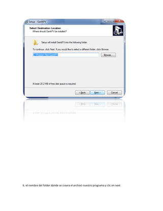 6.-el nombre del folder donde se creara el archivo nuestro programa y clic en next
 