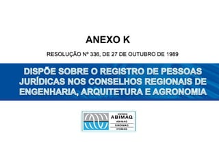 ANEXO K
RESOLUÇÃO Nº 336, DE 27 DE OUTUBRO DE 1989
 
