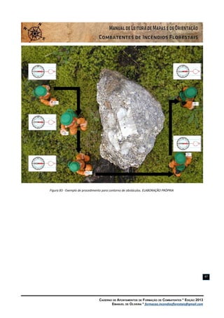 Caderno de Apontamentos de Formação de Combatentes * Edição 2013
Emanuel de Oliveira * formacao.incendiosflorestais@gmail.com
87
Figura 83 - Exemplo de procedimento para contorno de obstáculos. ELABORAÇÃO PRÓPRIA
 