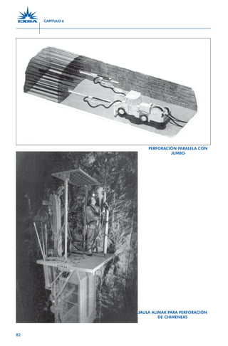 82
PERFORACIÓN PARALELA CON
JUMBO
CAPÍTULO 6
JAULA ALIMAK PARA PERFORACIÓN
DE CHIMENEAS
 