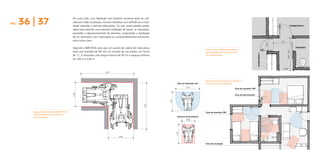 36 | 37
                                            Por outro lado, uma habitação com Desenho Universal pode ser utili-
                                            zada por todas as pessoas, inclusive indivíduos com deficiência e mobi-
PÁG.
                                            lidade reduzida, e permite adequações. Ou seja, prevê paredes prepa-                                                                                                                           DORMITÓRIO 2
                                            radas para suportar uma eventual instalação de barras, se necessário;
                                            possibilita o reposicionamento de divisórias, propiciando a ampliação
                                            de um dormitório, sem implicações ou comprometimentos estruturais,
                                            entre outros itens.                                                                                                                                                             1.35




                                                                                                                                                                                                                     0.90
                                            Segundo a NBR 9050, para que um usuário de cadeira de rodas possa                                                                                                                                  BANHEIRO
                                                                                                                                                     Espaço de manobra adequado às
                                            fazer uma manobra de 90º em um corredor de uso público, em forma




                                                                                                                                                                                                                                   Min. 1.60
                                                                                                                                                     necessidades de um usuário em




                                                                                                                                                                                                      DORMITÓRIO 1
                                            de “L”, é necessário uma largura mínima de 90 cm e espaços mínimos                                       seu apartamento.
                                            de 1,60 m e 2,00 m.


                                                                                                                                                                                                                               0.90
                                                                         2.00



                                                                                                                                                     Simulação dos espaços de manobra
                                                                                                                              ÁREA DE MANOBRA 180º   em uma planta residencial.
                                                                                                                                      1.50
                                                                                                                                                                               Área de manobra 180º
                                            0.90




                                                                                                                                                                               Área de aproximação




                                                                                                                      1.20
                                                                                                             1.60
          Espaços definidos pela NBR 9050                                                                                                            Área de manobra 180º
          para manobras em corredores
          de uso público.                                                                                                     MÓDULO DE REFERÊNCIA
                                                                                                                                      0.80




                                                                                                                             1.20
                                                                                      0.90


                                                                                                                                                     Área de circulação
 