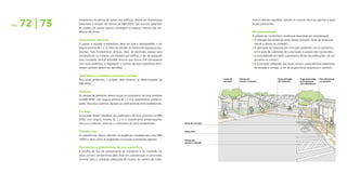 72 | 73
                 condomínio ou portas de acesso aos edifícios, devem ser implantados                                                    Para os demais requisitos, atender às normas técnicas vigentes e legis-
                 patamares e rampas nos termos da NBR 9050. Tais recursos garantem                                                      lações pertinentes.
PÁG.
                 ao usuário um acesso seguro e protegem os espaços internos das inci-
                 dências da chuva.                                                                                                      Recomendações
                                                                                                                                        O projeto do condomínio residencial deve levar em consideração:
                 Circulações verticais                                                                                                  z 	A redução das distâncias entre acesso principal, áreas de estaciona-	
                 O acesso a escadas e elevadores deve ser livre e desimpedido, e ter                                                    	 mento e acesso às unidades;
                 largura mínima de 1,2 m, além de atender às normas de segurança per-                                                   z 	A aplicação de travessias em nível para pedestres nos cruzamentos 	
                 tinentes. Para condomínios verticais, deve ser destinado espaço para                                                   	 entre pista de rolamento de automóveis e passeio dos transeuntes;
                 instalação de, no mínimo, um elevador por edifício, a fim de assegurar                                                 z 	A acessibilidade em todo o pavimento térreo das edificações, de uso 	
                 uma circulação vertical acessível, mesmo que futura. Em consonância                                                    	 privativo ou comum;
                 com essas diretrizes, as legislações e normas técnicas específicas perti-                                              z 	A iluminação adequada das áreas comuns, especialmente patamares 	
                 nentes também devem ser atendidas.                                                                                     	 de escadas e rampas, a fim de proporcionar segurança e conforto.

                 Sanitários e vestiários nas áreas comuns
                 Para esses ambientes, o projeto deve observar as determinações da                               Faixa de   Rampa de                          Faixa elevada     Vaga reservada    Piso direcional
                                                                                                                 serviços   acesso à calçada                  de travessia      para pessoas      no passeio
                 NBR 9050.                                                                                                                                                      com deficiência


                 Rampas
                 As rampas de pedestres devem seguir os parâmetros técnicos previstos
                 na NBR 9050, com largura mínima de 1,2 m e revestimento antiderra-
                 pante. Para piso cerâmico, atender ao coeficiente de atrito estabelecido.

                 Escadas
                 As escadas devem obedecer aos parâmetros técnicos previstos na NBR
                 9050, com largura mínima de 1,2 m e revestimento antiderrapante.
                 Para piso cerâmico, observar o coeficiente de atrito estabelecido.          Faixa de serviços


                 Plataformas                                                                 Faixa livre
                 As plataformas devem atender às exigências estabelecidas pela NBR
                 15655-1, bem como às legislações municipais e estaduais vigentes.           Rampa de
                                                                                             acesso à calçada

                 Elevadores e plataformas de uso específico
                 A escolha do tipo de equipamento de transporte a ser instalado nas
                 áreas comuns condominiais deve levar em consideração as dimensões
                 mínimas para a utilização adequada do usuário de cadeira de rodas.
 