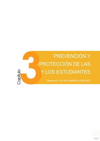 19
Capítulo
PREVENCIÓN Y
PROTECCIÓN DE LAS
Y LOS ESTUDIANTES
Directiva N° 019-2012-MINEDU/VMGI-OET
 