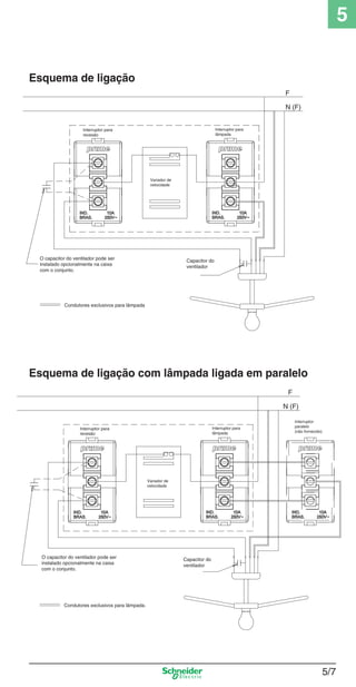 5/7
5
Esquema de ligação
Interruptor para
lâmpada
Interruptor para
revesão
Capacitor do
ventilador
O capacitor do ventilador pode ser
instalado opcionalmente na caixa
com o conjunto.
Variador de
velocidade
F
N (F)
Condutores exclusivos para lâmpada
Esquema de ligação com lâmpada ligada em paralelo
Interruptor
paralelo
(não fornecido)
F
N (F)
Condutores exclusivos para lâmpada.
Interruptor para
lâmpada
Interruptor para
revesão
Capacitor do
ventilador
O capacitor do ventilador pode ser
instalado opcionalmente na caixa
com o conjunto.
Variador de
velocidade
5_Produtos diferenciados.indd 5/75_Produtos diferenciados.indd 5/7 9/19/08 11:45:19 AM9/19/08 11:45:19 AM
 