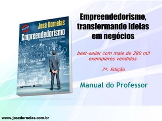 Empreendedorismo,
transformando ideias
em negócios
best-seller com mais de 280 mil
exemplares vendidos.
7ª. Edição
Manual do Professor
www.josedornelas.com.br
 